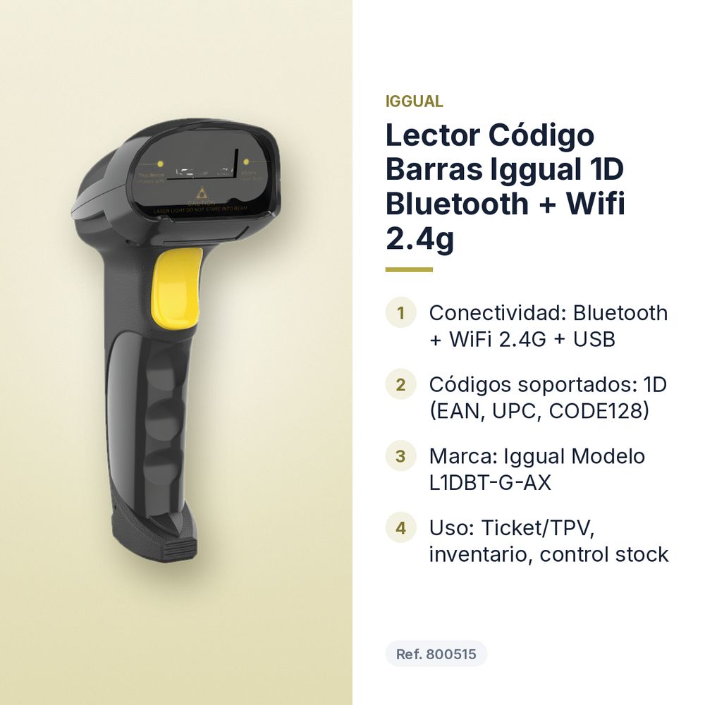LECTOR CÓDIGO BARRAS IGGUAL 1D BLUETOOTH + WIFI 2.4G - características principales