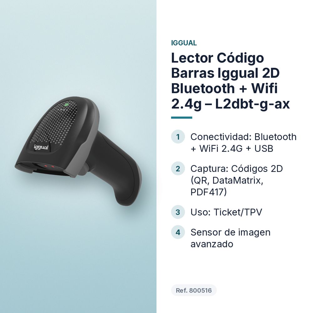 LECTOR CÓDIGO BARRAS IGGUAL 2D BLUETOOTH + WIFI 2.4G – L2DBT-G-AX - características principales