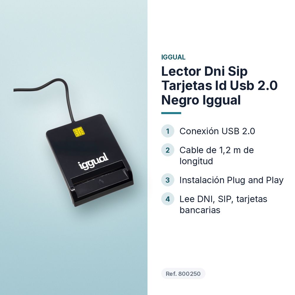 LECTOR DNI SIP TARJETAS ID USB 2.0 NEGRO IGGUAL  - características principales