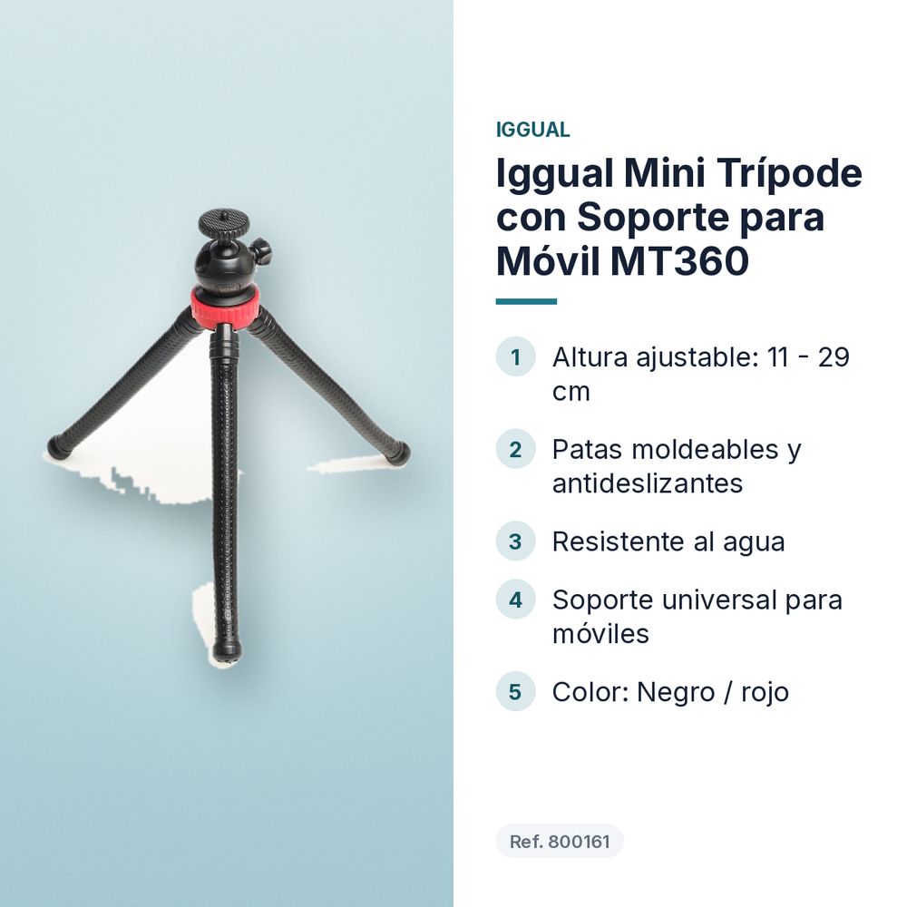 IGGUAL MINI TRÍPODE CON SOPORTE PARA MÓVIL MT360 - características principales