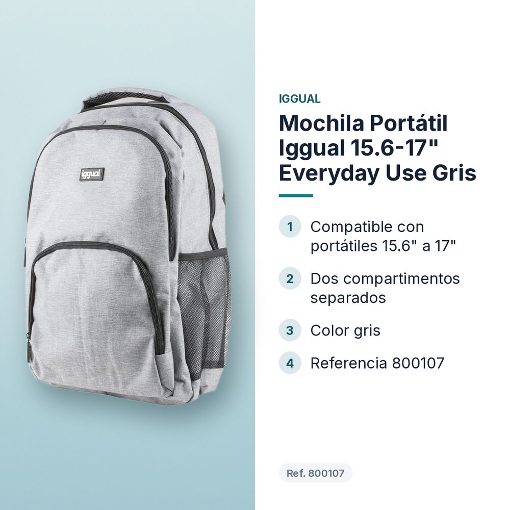 MOCHILA PORTÁTIL IGGUAL  15.6-17" EVERYDAY USE GRIS - características principales