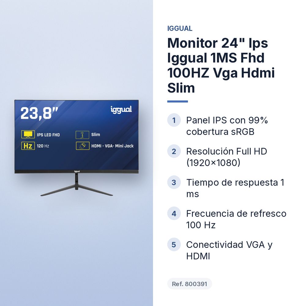 MONITOR 24" IPS IGGUAL 1MS FHD 100HZ VGA HDMI SLIM - características principales