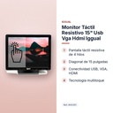 MONITOR TÁCTIL RESISTIVO 15" USB VGA HDMI IGGUAL  - características principales