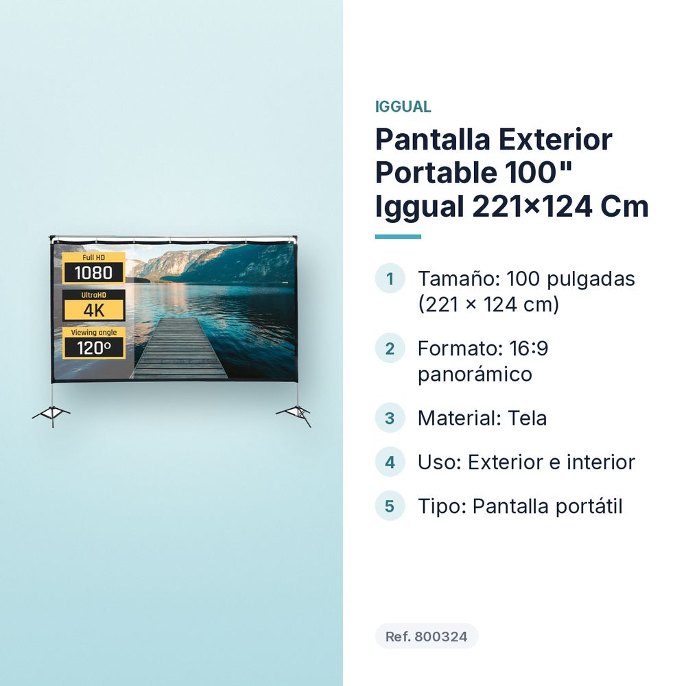 PANTALLA EXTERIOR PORTABLE 100" IGGUAL 221X124 CM - características principales
