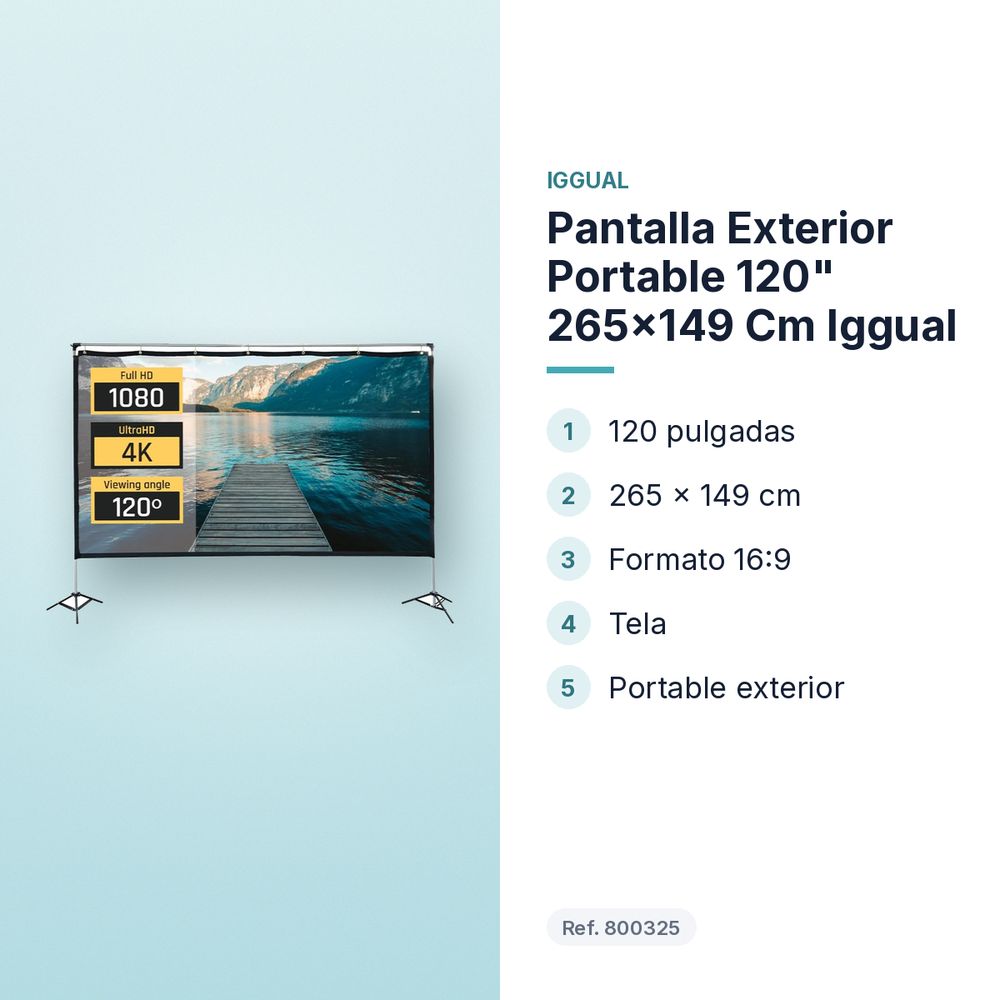 PANTALLA EXTERIOR PORTABLE 120" 265X149 CM IGGUAL  - características principales