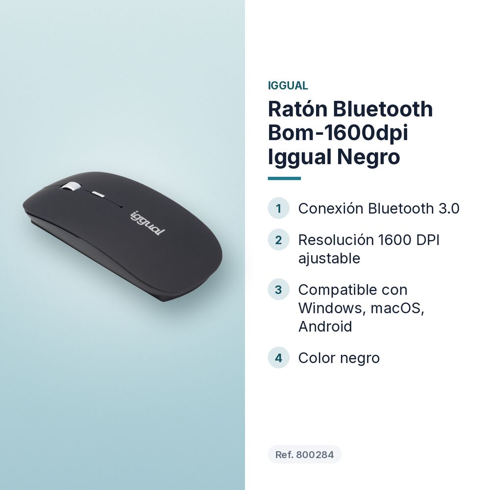 RATÓN BLUETOOTH BOM-1600DPI IGGUAL NEGRO - características principales