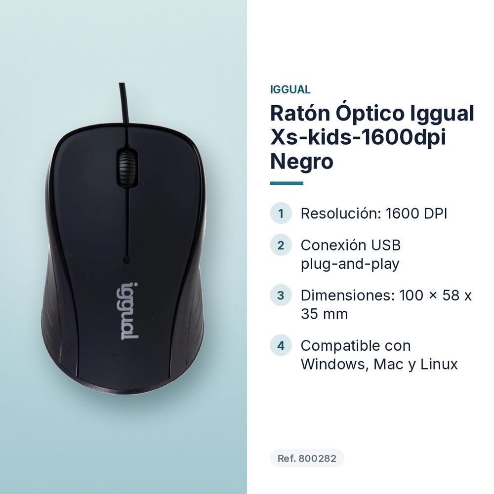 RATÓN ÓPTICO IGGUAL  XS-KIDS-1600DPI NEGRO - características principales