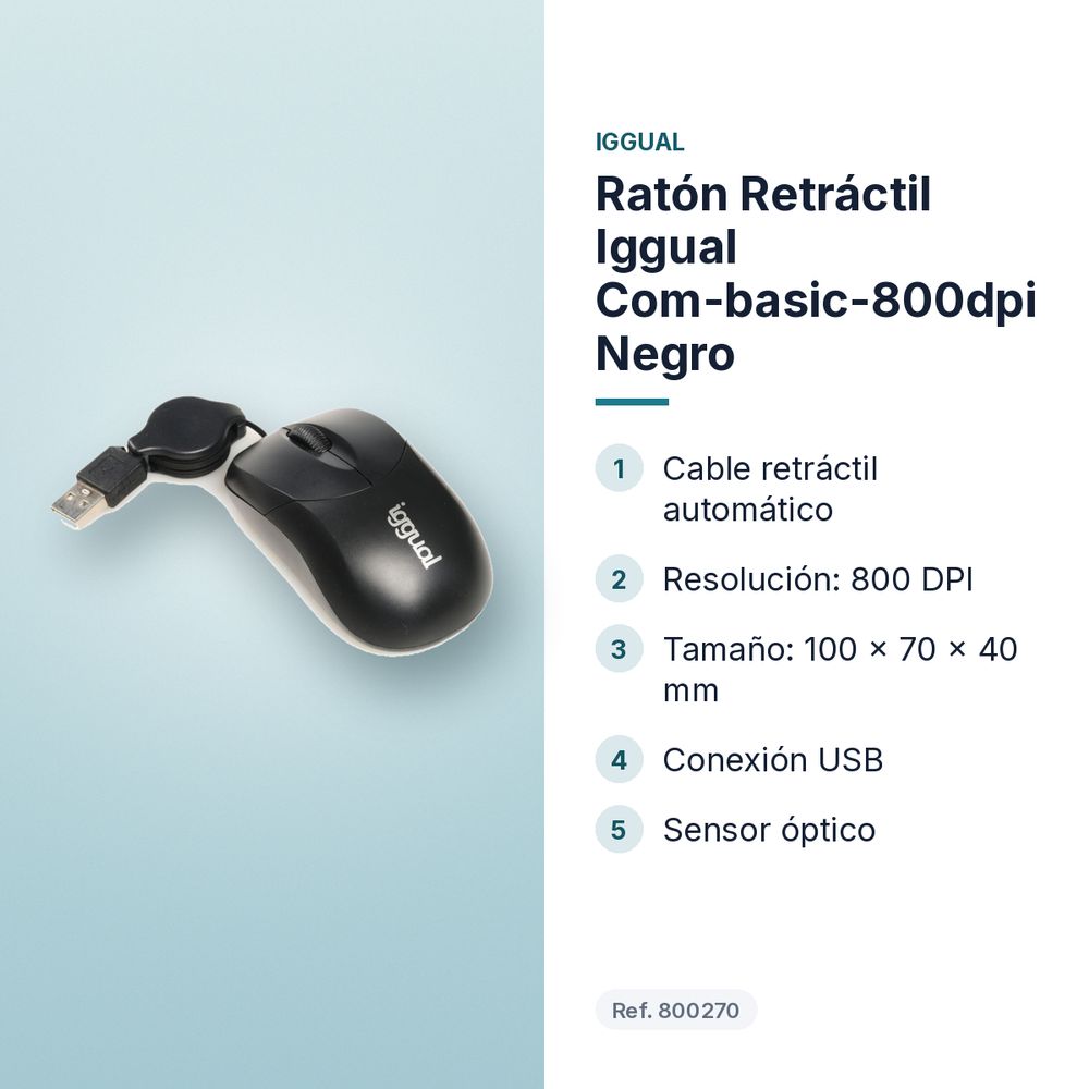 RATÓN RETRÁCTIL IGGUAL COM-BASIC-800DPI NEGRO - características principales
