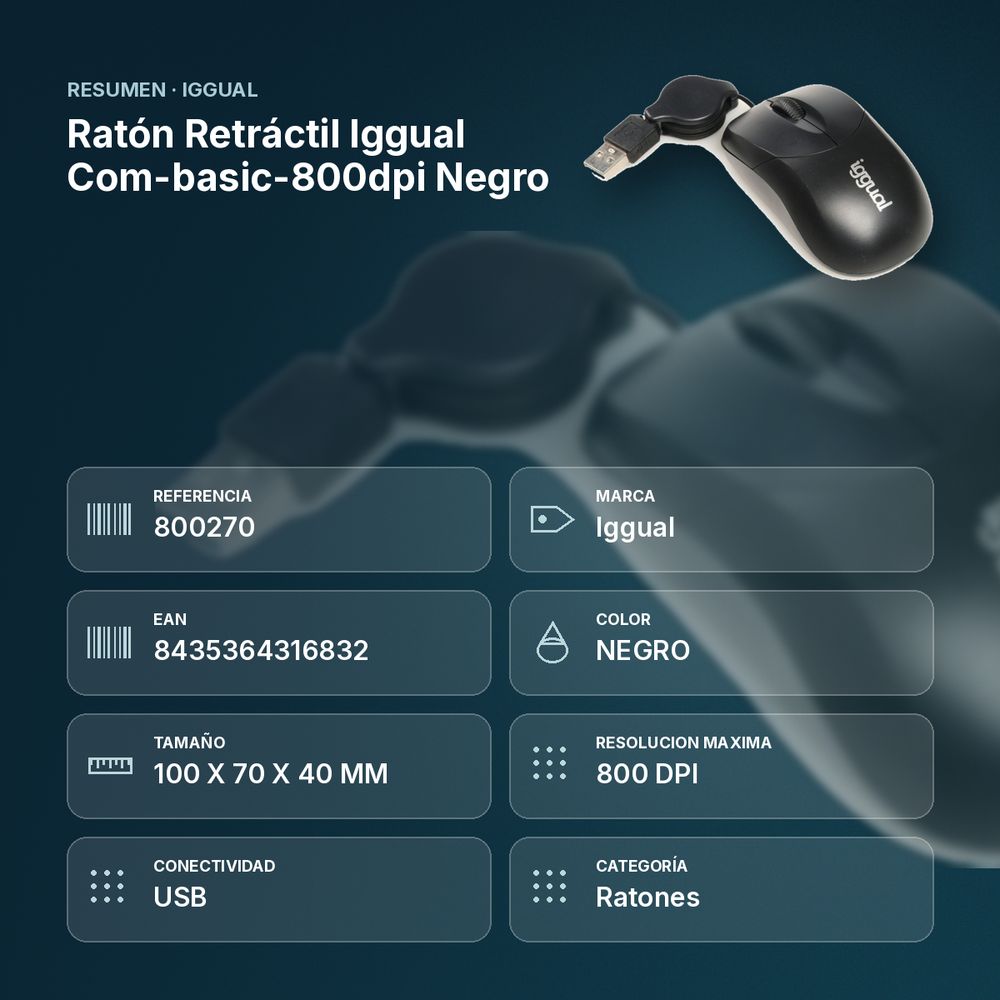 RATÓN RETRÁCTIL IGGUAL COM-BASIC-800DPI NEGRO - resumen de atributos
