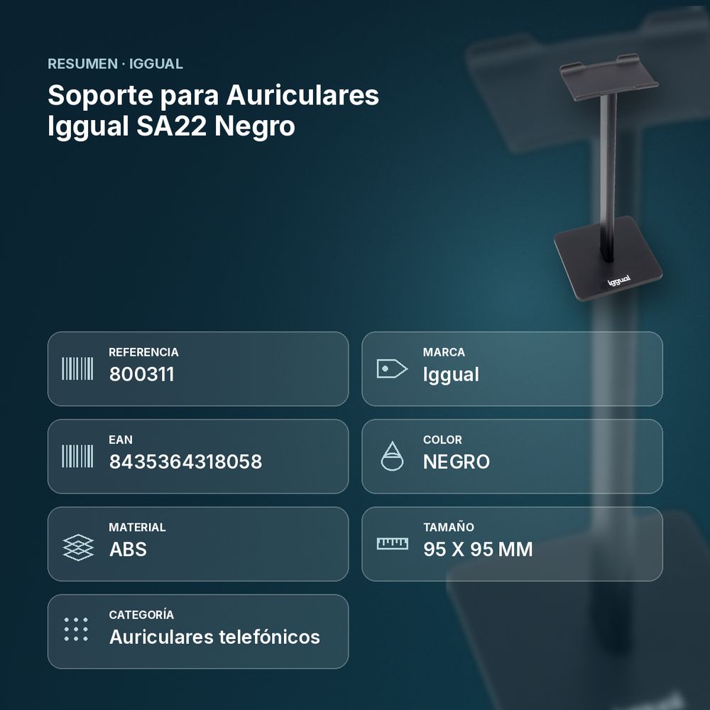 SOPORTE PARA AURICULARES IGGUAL SA22 NEGRO - resumen de atributos