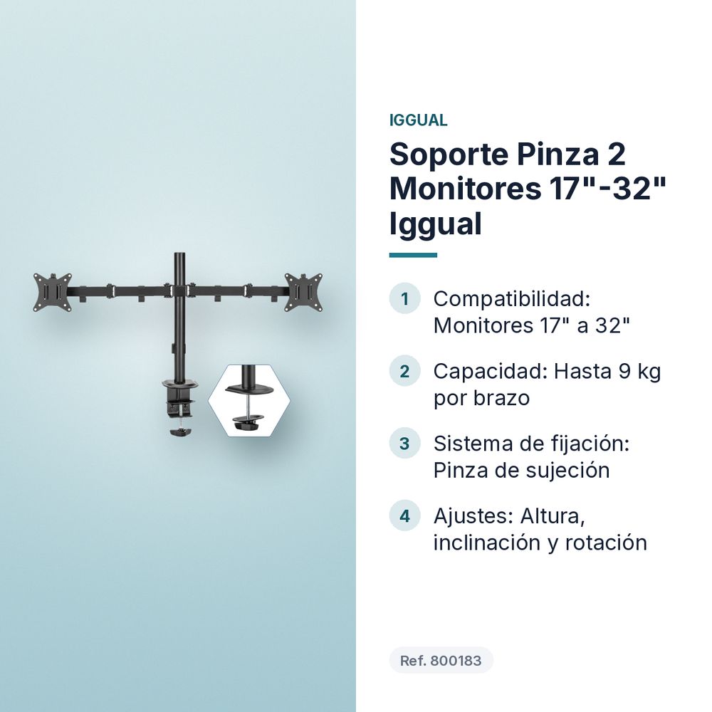 SOPORTE PINZA 2 MONITORES 17"-32" IGGUAL - características principales