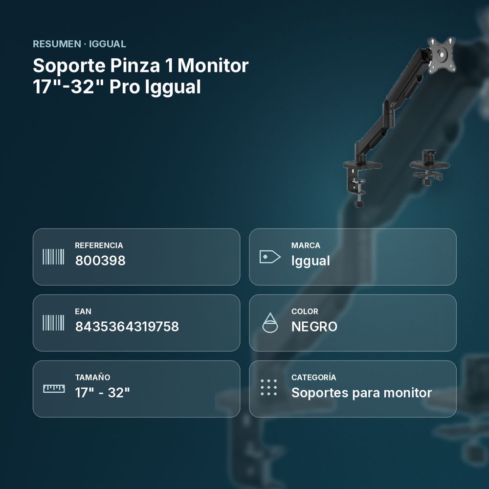 SOPORTE PINZA 1 MONITOR 17"-32" PRO IGGUAL - resumen de atributos
