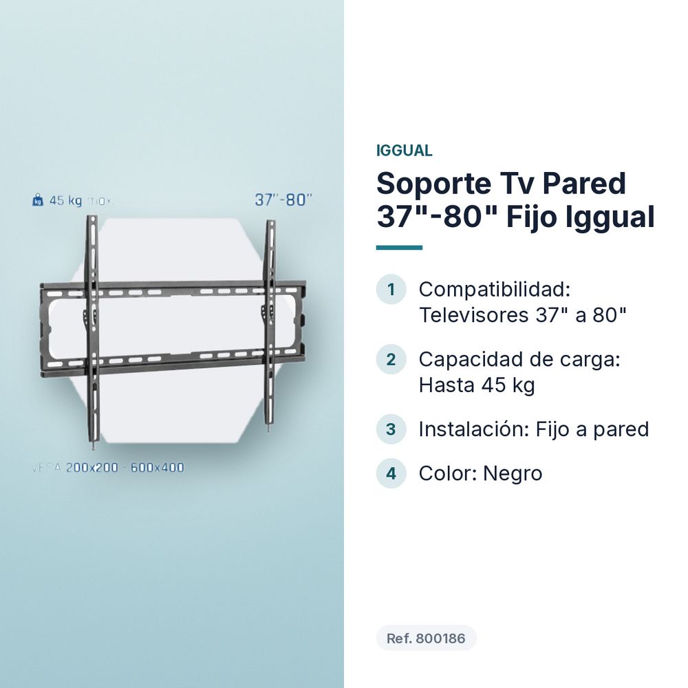 SOPORTE TV PARED 37"-80" FIJO IGGUAL - características principales