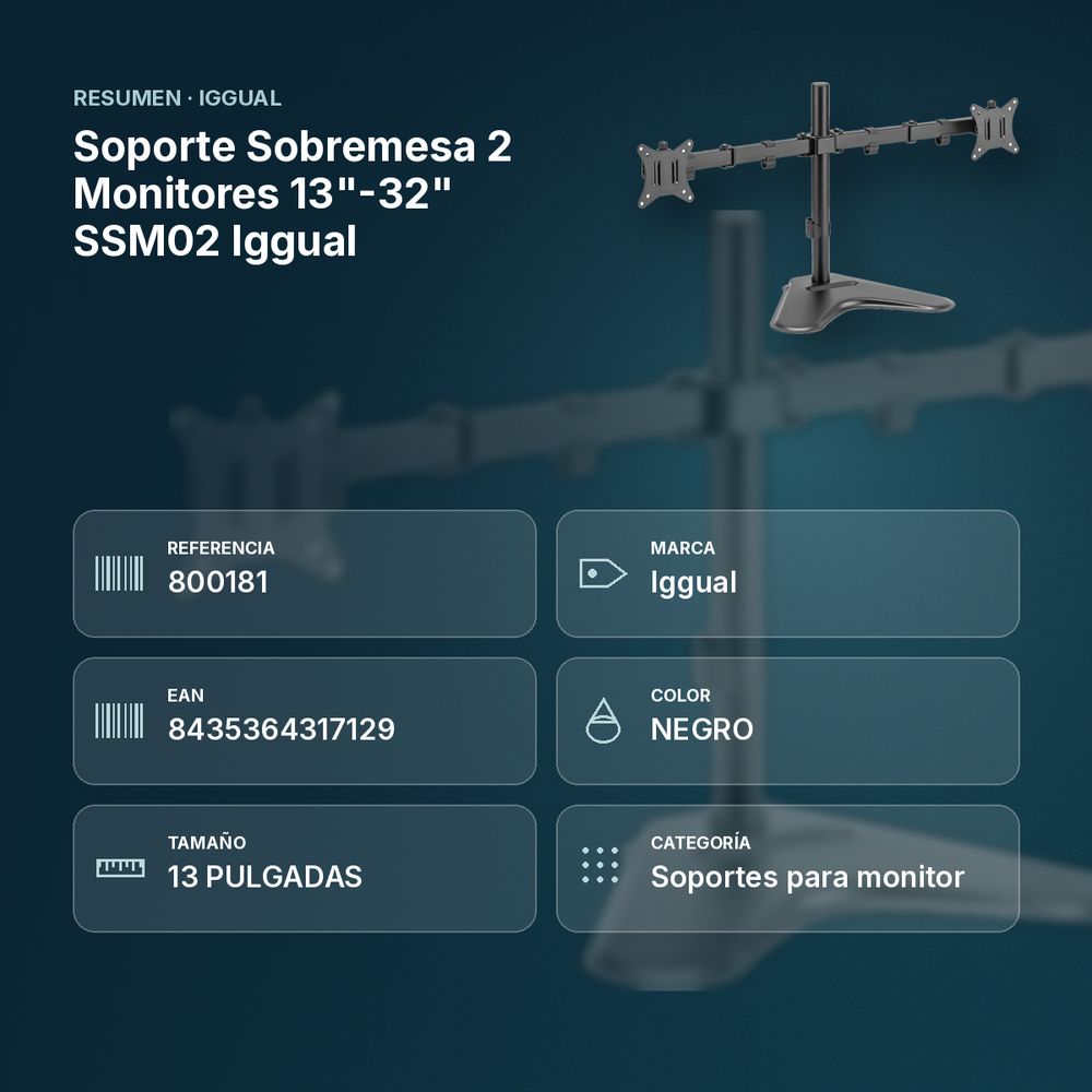 SOPORTE SOBREMESA 2 MONITORES 13"-32" SSM02 IGGUAL - resumen de atributos