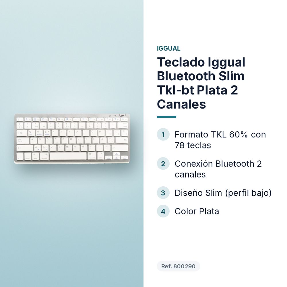 TECLADO IGGUAL  BLUETOOTH SLIM TKL-BT PLATA 2 CANALES - características principales