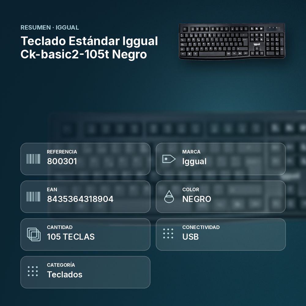 TECLADO ESTÁNDAR IGGUAL CK-BASIC2-105T NEGRO - resumen de atributos