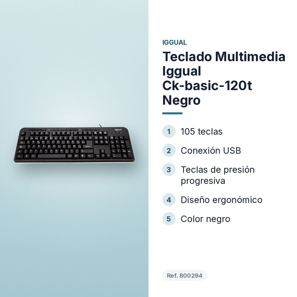 TECLADO MULTIMEDIA IGGUAL CK-BASIC-120T NEGRO - características principales