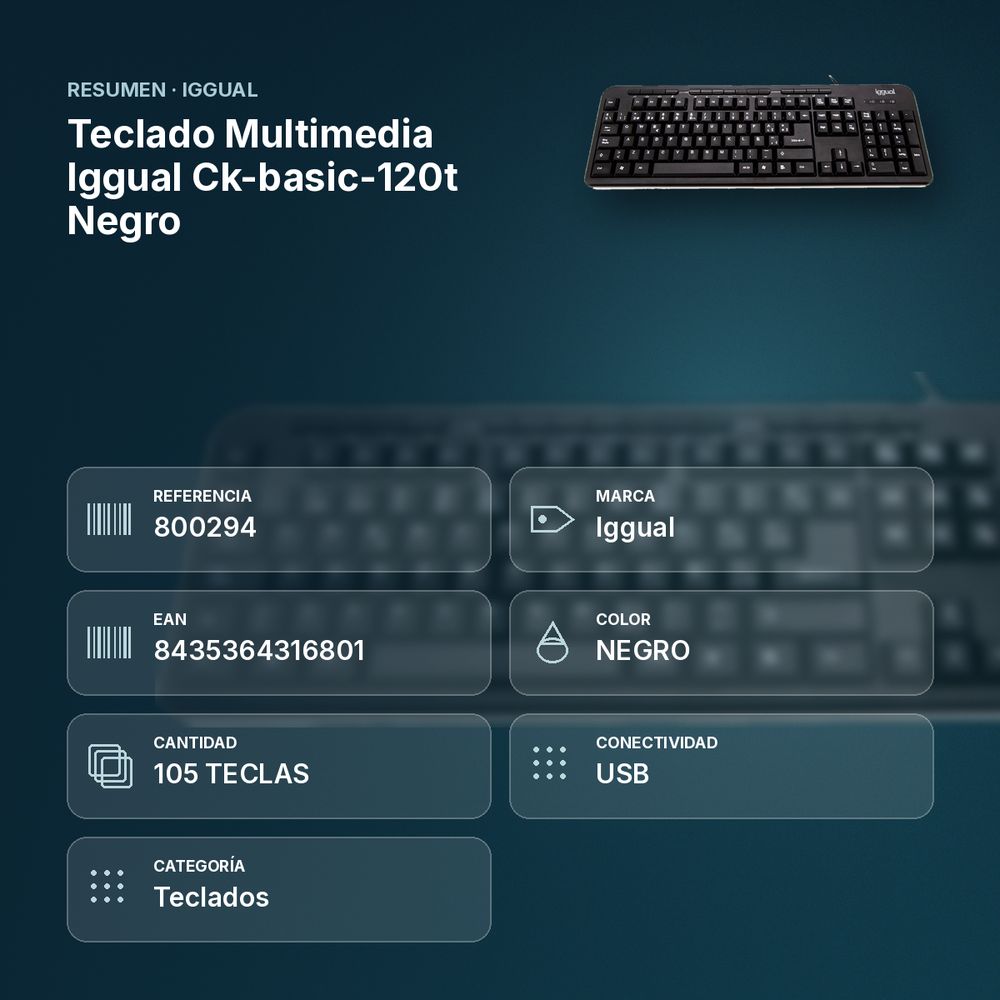 TECLADO MULTIMEDIA IGGUAL CK-BASIC-120T NEGRO - resumen de atributos