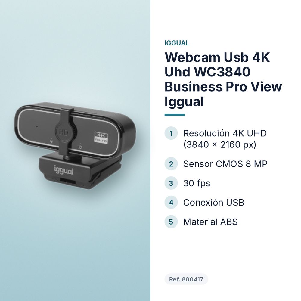 WEBCAM USB 4K UHD WC3840 BUSINESS PRO VIEW IGGUAL  - características principales