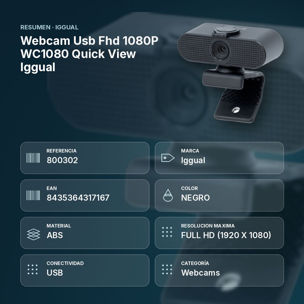 WEBCAM USB FHD 1080P WC1080 QUICK VIEW IGGUAL  - resumen de atributos