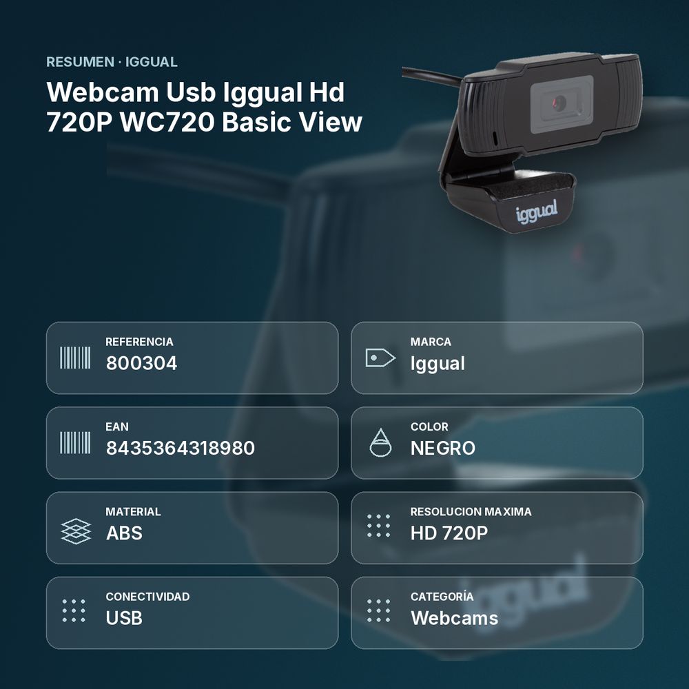 WEBCAM USB IGGUAL HD 720P WC720 BASIC VIEW - resumen de atributos