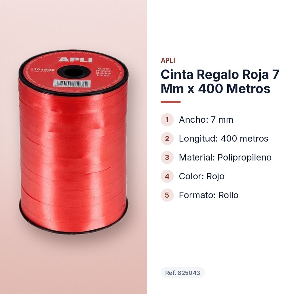 CINTA REGALO ROJA 7 MM X 400 METROS - características principales