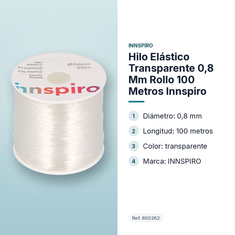 HILO ELÁSTICO TRANSPARENTE 0,8 MM ROLLO 100 METROS INNSPIRO - características principales