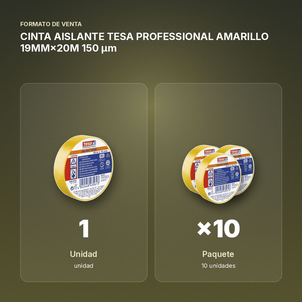 CINTA AISLANTE TESA PROFESSIONAL AMARILLO 19MM×20M 150 µm  - formato de venta: paquete de 10