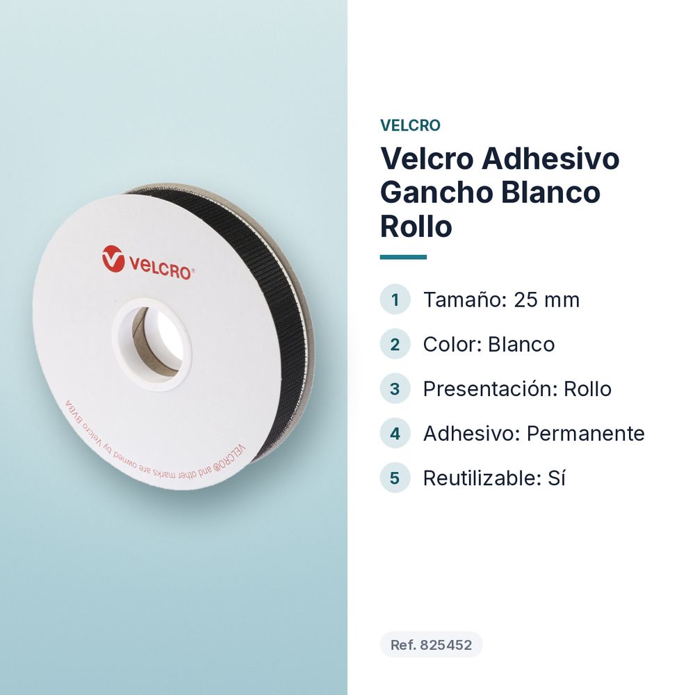 VELCRO ADHESIVO GANCHO BLANCO ROLLO - características principales