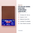 HOJAS DE GOMA EVA CON PURPURINA UNICOLOR MARRON 40x60CM - características principales