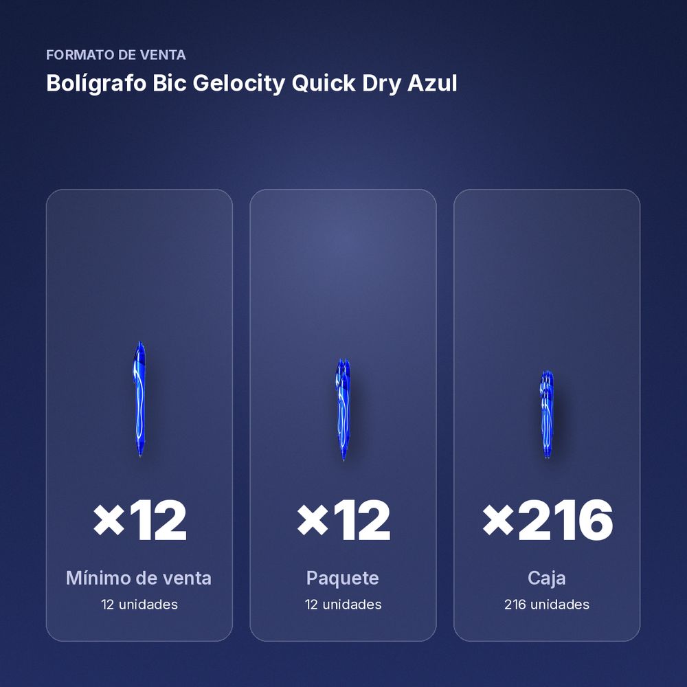 BOLÍGRAFO BIC GELOCITY QUICK DRY AZUL - formato de venta: paquete de 12, caja de 216