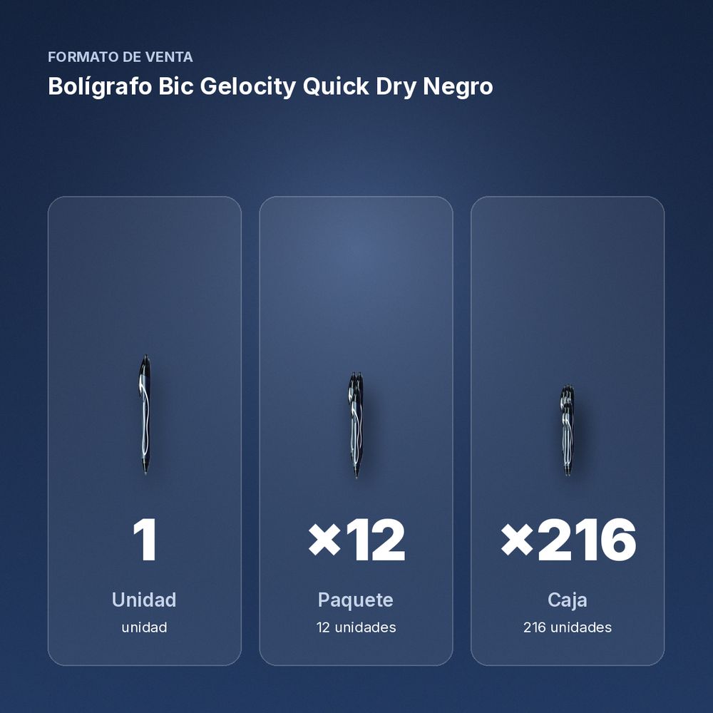 BOLÍGRAFO BIC GELOCITY QUICK DRY NEGRO - formato de venta: paquete de 12, caja de 216