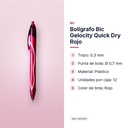 BOLÍGRAFO BIC GELOCITY QUICK DRY ROJO  - características principales