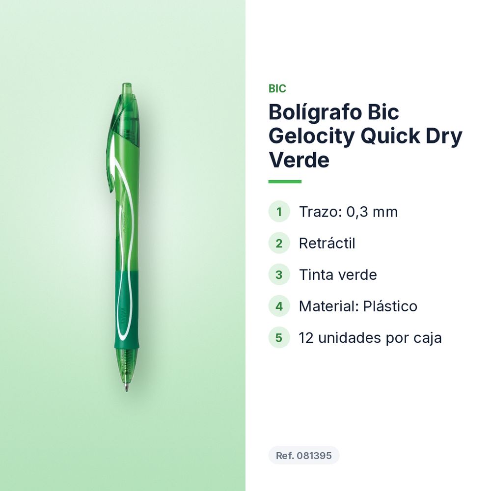 BOLÍGRAFO BIC GELOCITY QUICK DRY VERDE - características principales