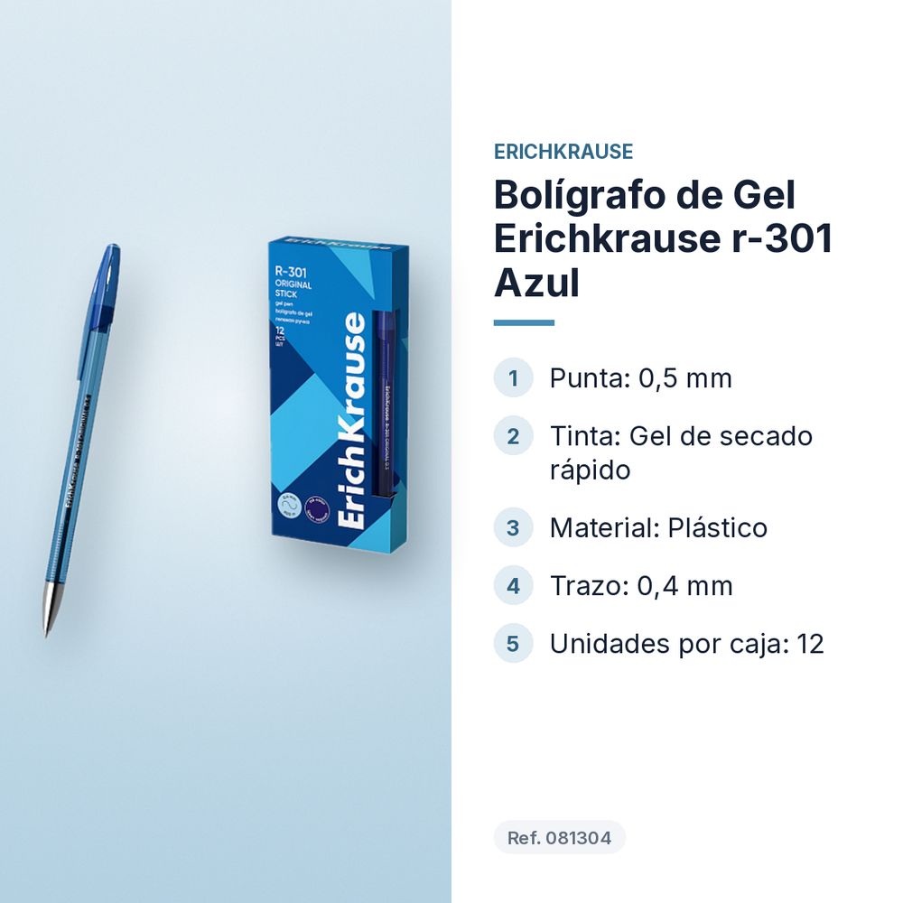 BOLÍGRAFO DE GEL ERICHKRAUSE R-301 AZUL - características principales