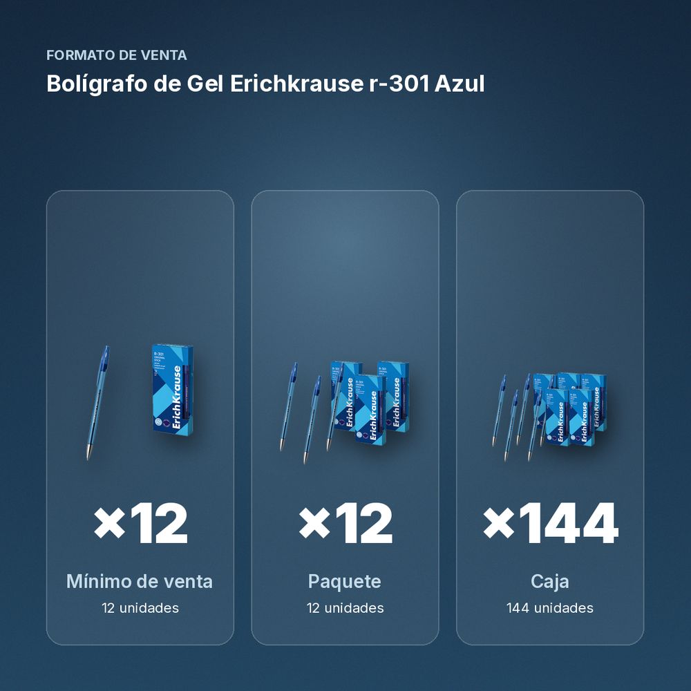 BOLÍGRAFO DE GEL ERICHKRAUSE R-301 AZUL - formato de venta: paquete de 12, caja de 144, palé de 1728