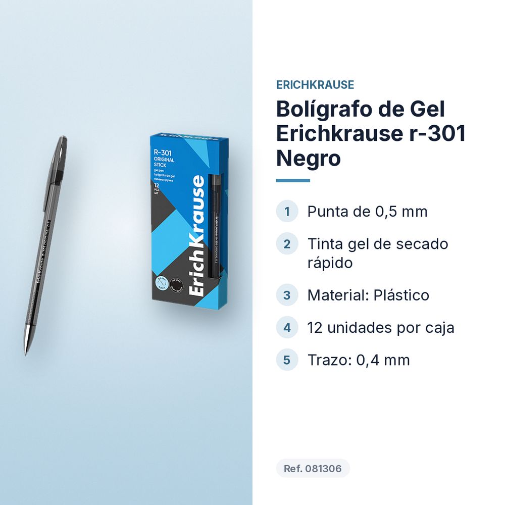 BOLÍGRAFO DE GEL ERICHKRAUSE R-301 NEGRO  - características principales
