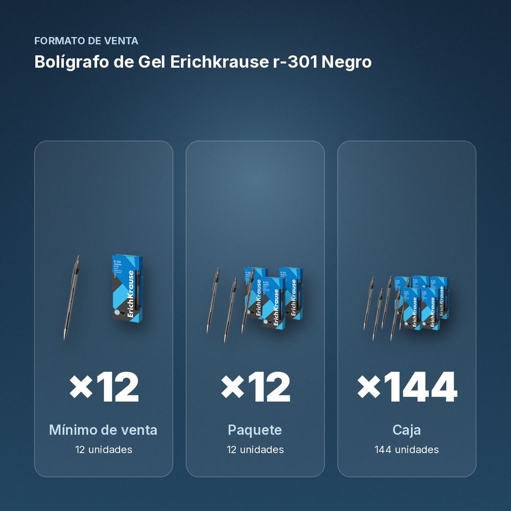 BOLÍGRAFO DE GEL ERICHKRAUSE R-301 NEGRO  - formato de venta: paquete de 12, caja de 144, palé de 1728