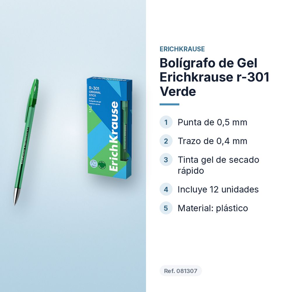BOLÍGRAFO DE GEL ERICHKRAUSE R-301 VERDE  - características principales