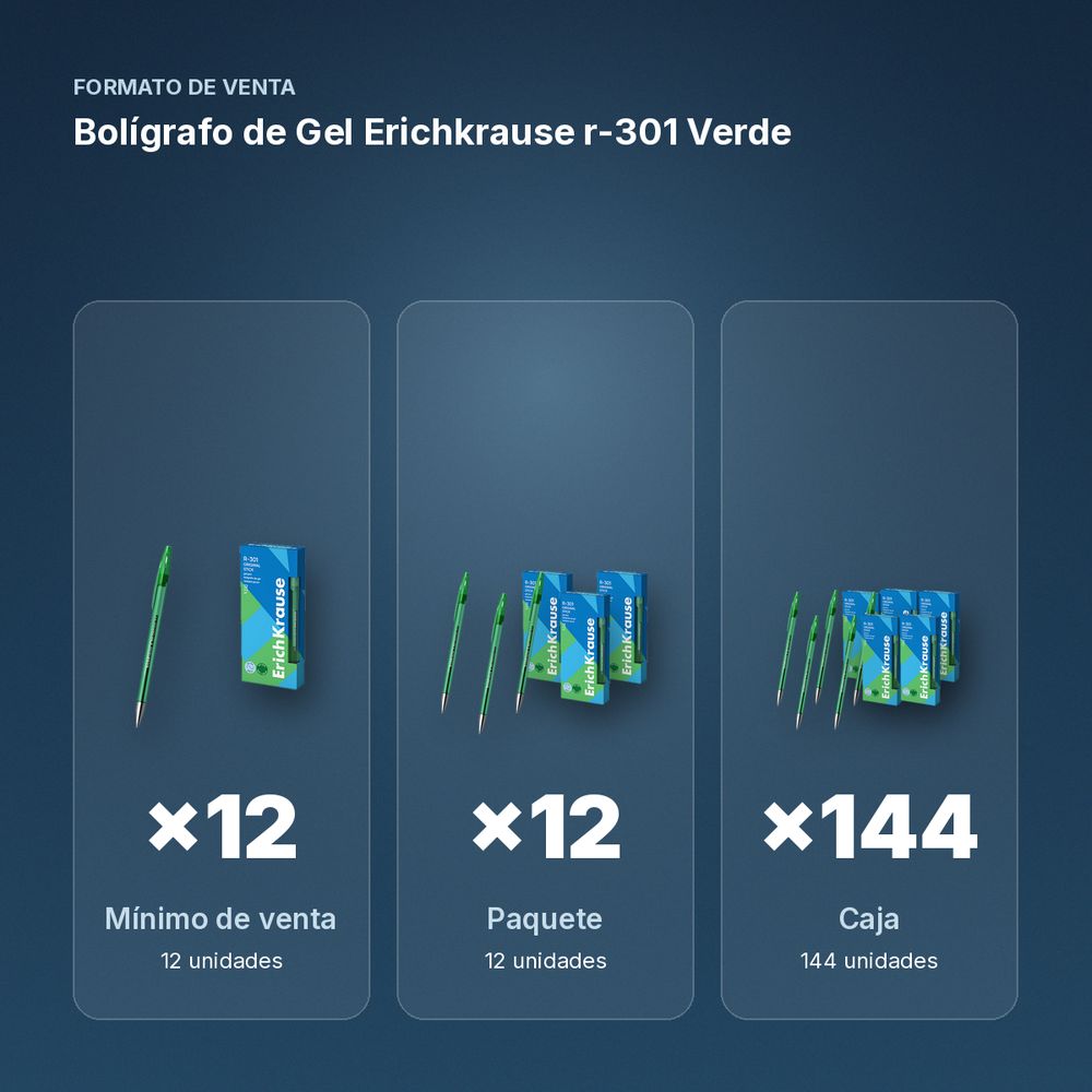BOLÍGRAFO DE GEL ERICHKRAUSE R-301 VERDE  - formato de venta: paquete de 12, caja de 144, palé de 1728