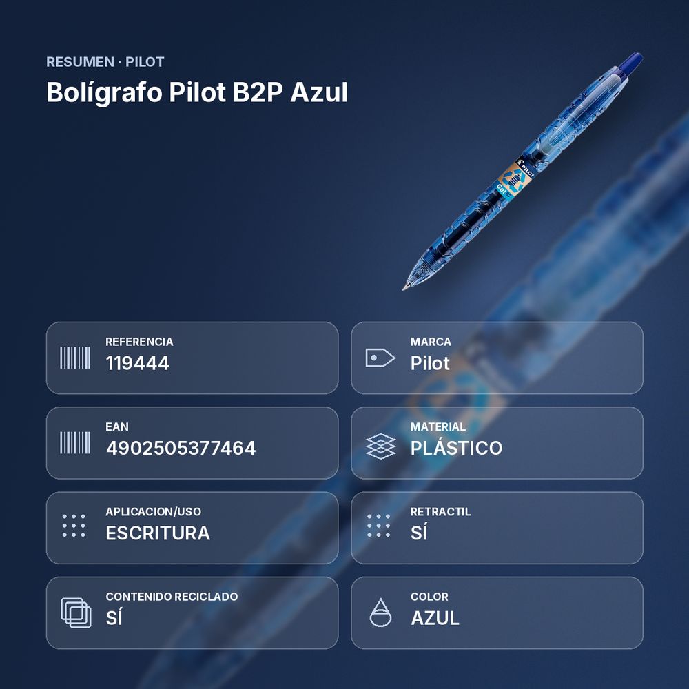 BOLÍGRAFO PILOT B2P AZUL - resumen de atributos