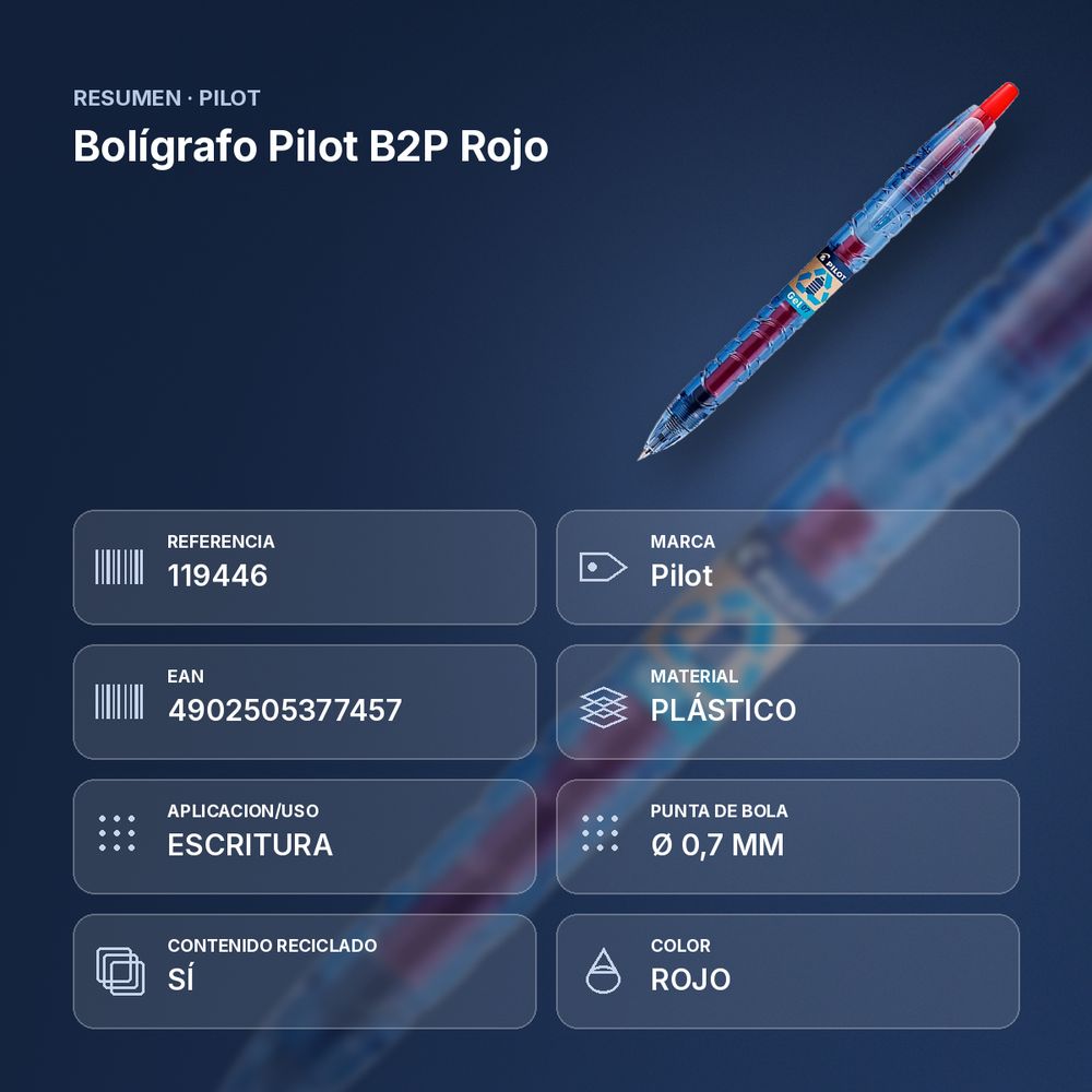 BOLÍGRAFO PILOT B2P ROJO  - resumen de atributos