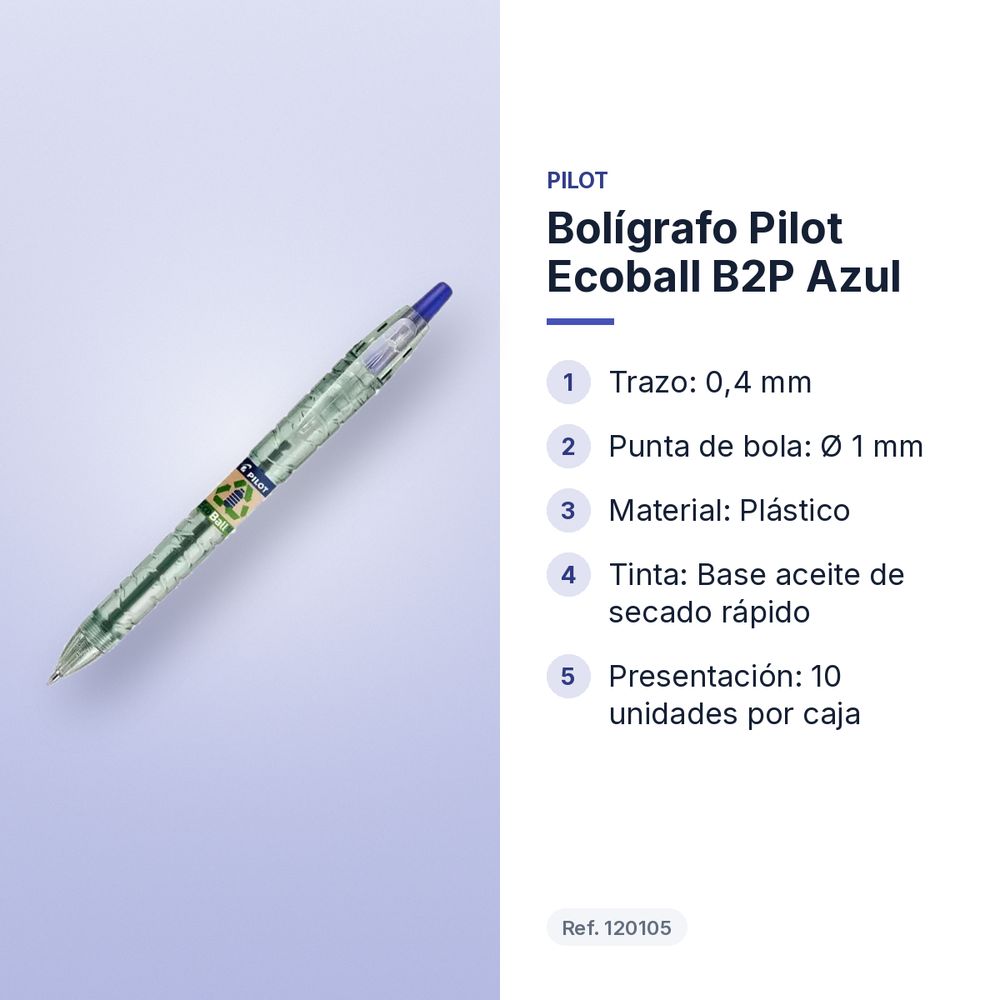 BOLÍGRAFO PILOT ECOBALL B2P AZUL - características principales