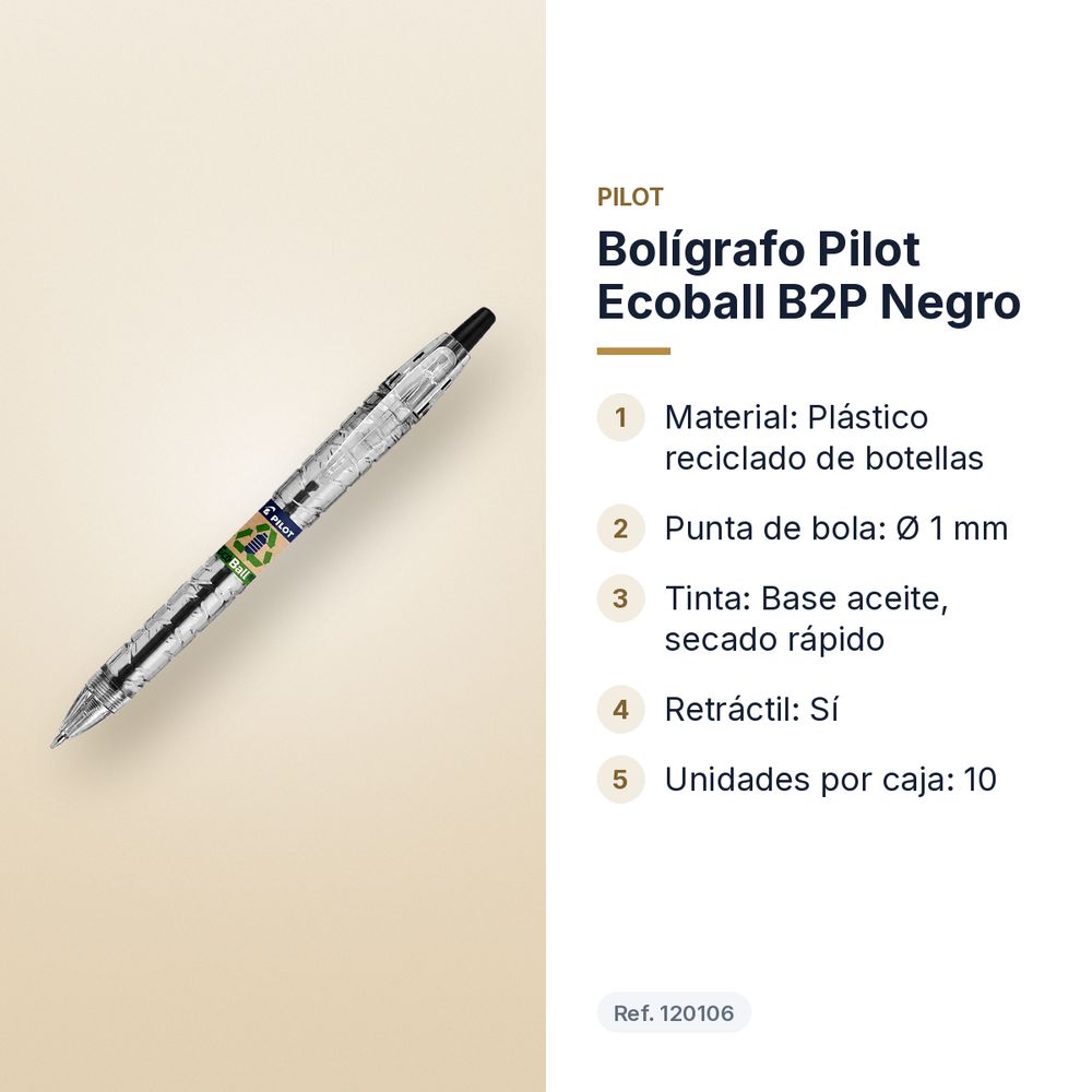 BOLÍGRAFO PILOT ECOBALL B2P NEGRO - características principales