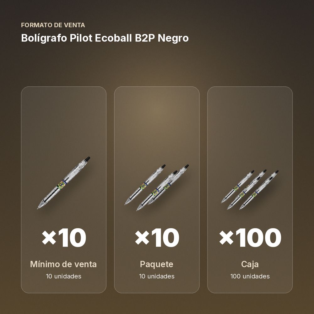 BOLÍGRAFO PILOT ECOBALL B2P NEGRO - formato de venta: paquete de 10, caja de 100