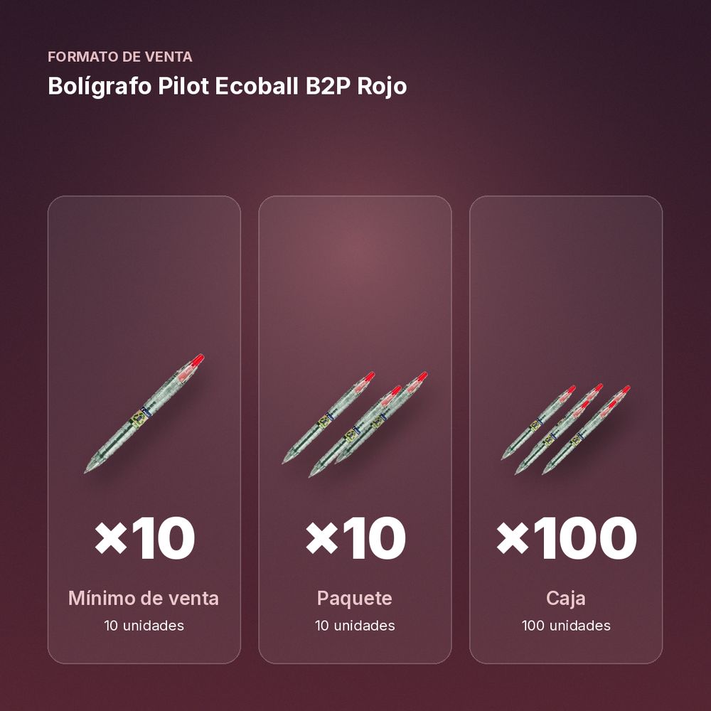 BOLÍGRAFO PILOT ECOBALL B2P ROJO - formato de venta: paquete de 10, caja de 100