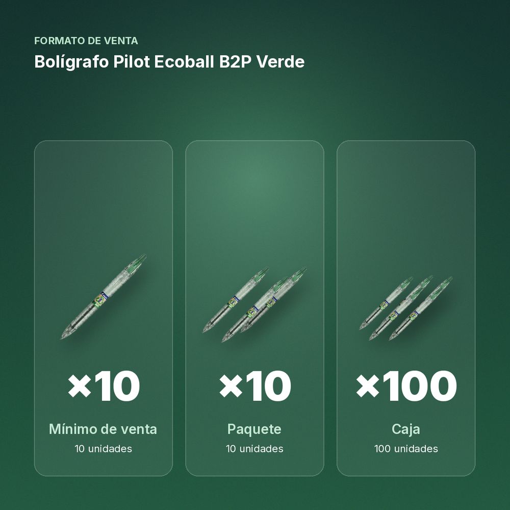 BOLÍGRAFO PILOT ECOBALL B2P VERDE - formato de venta: paquete de 10, caja de 100