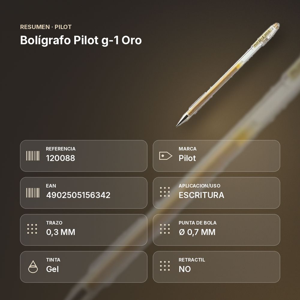 BOLÍGRAFO PILOT G-1 ORO - resumen de atributos