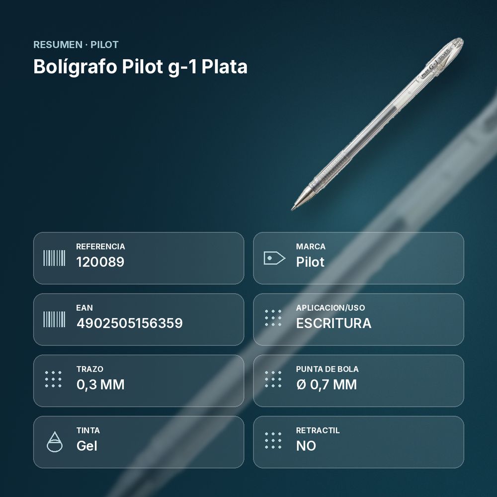 BOLÍGRAFO PILOT G-1 PLATA - resumen de atributos