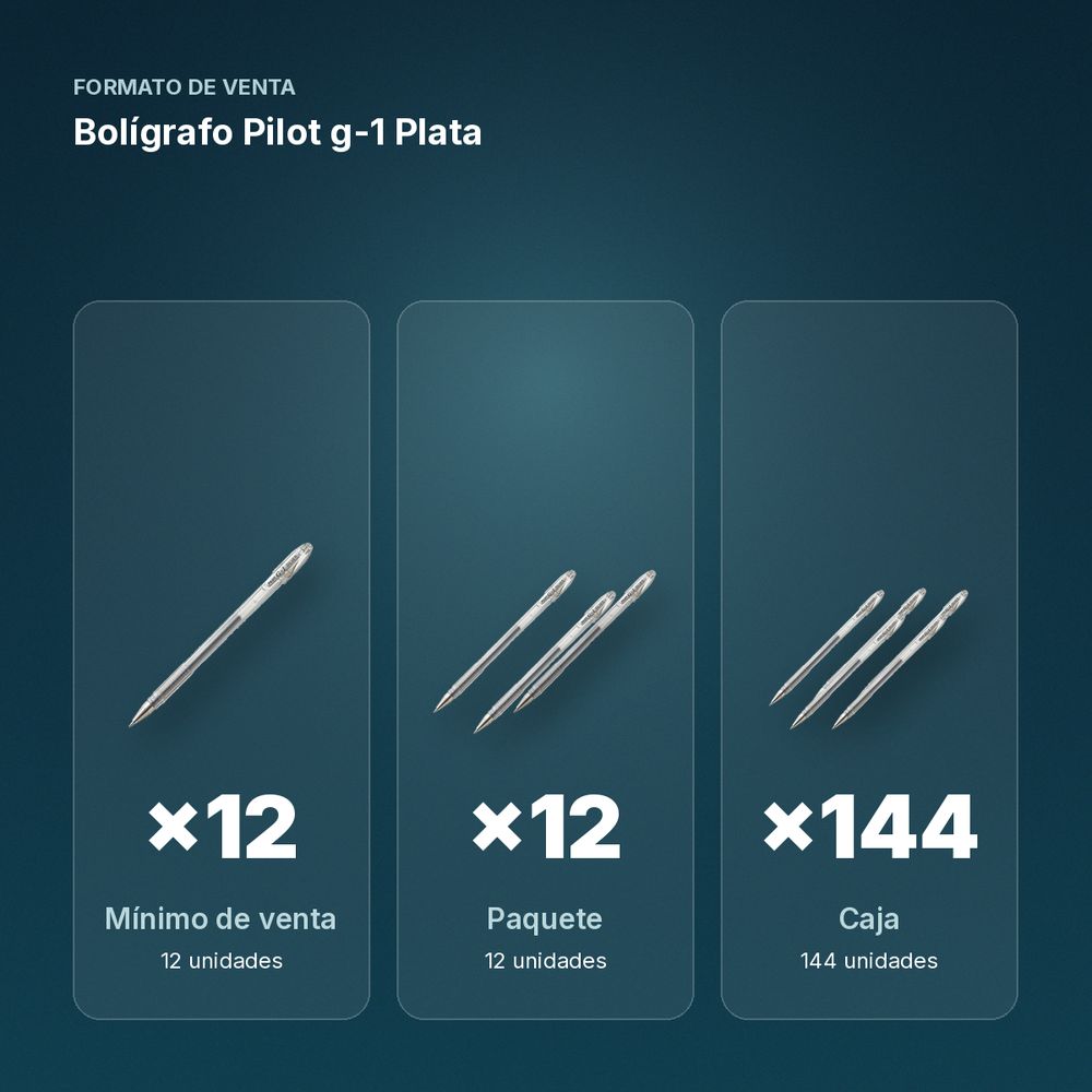 BOLÍGRAFO PILOT G-1 PLATA - formato de venta: paquete de 12, caja de 144, palé de 864
